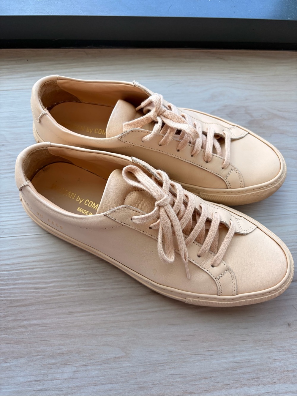 Common Projects Beige Leather Low-Top Sneakers